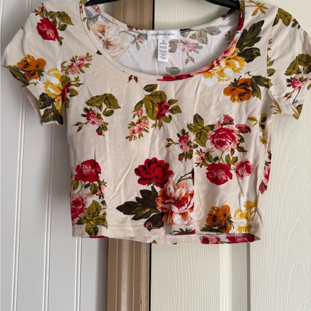 Ambiance Floral Crop Top - Red, Green, Yellow